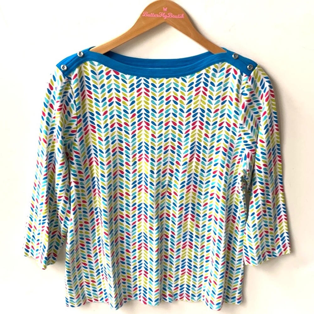 Westbound Top Shirt Blouse with Boat Neck, Accent Buttons, 3/4 Sleeved, Size‎ L